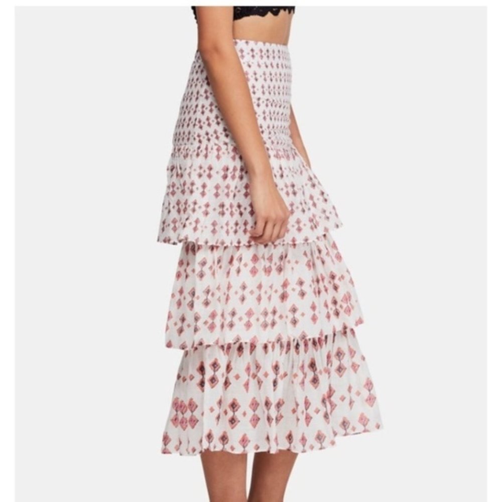 Free People Cha Cha Coton Tiered Midi Skirt Sz 10